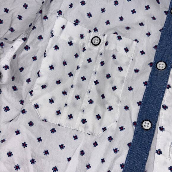 Boys Perry Ellis White/Blue Patterned Button Down Short Sleeve Shirt Size 8 - Picture 3 of 4